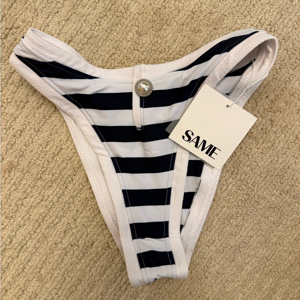 SAME Women's navy and White Striped Bikini Bottom